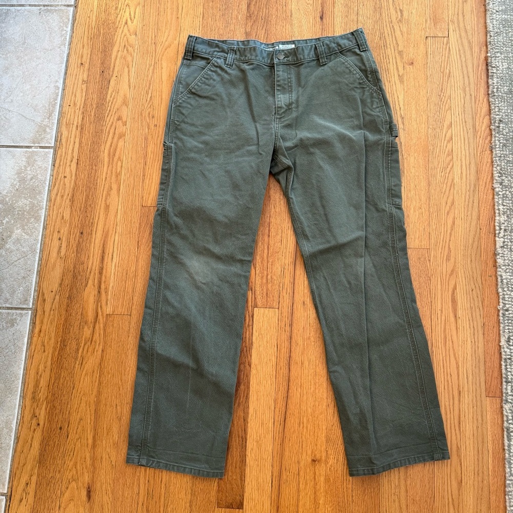 $60 Carhartt Rugged Flex relaxed fit duck utility work pant green 38x32